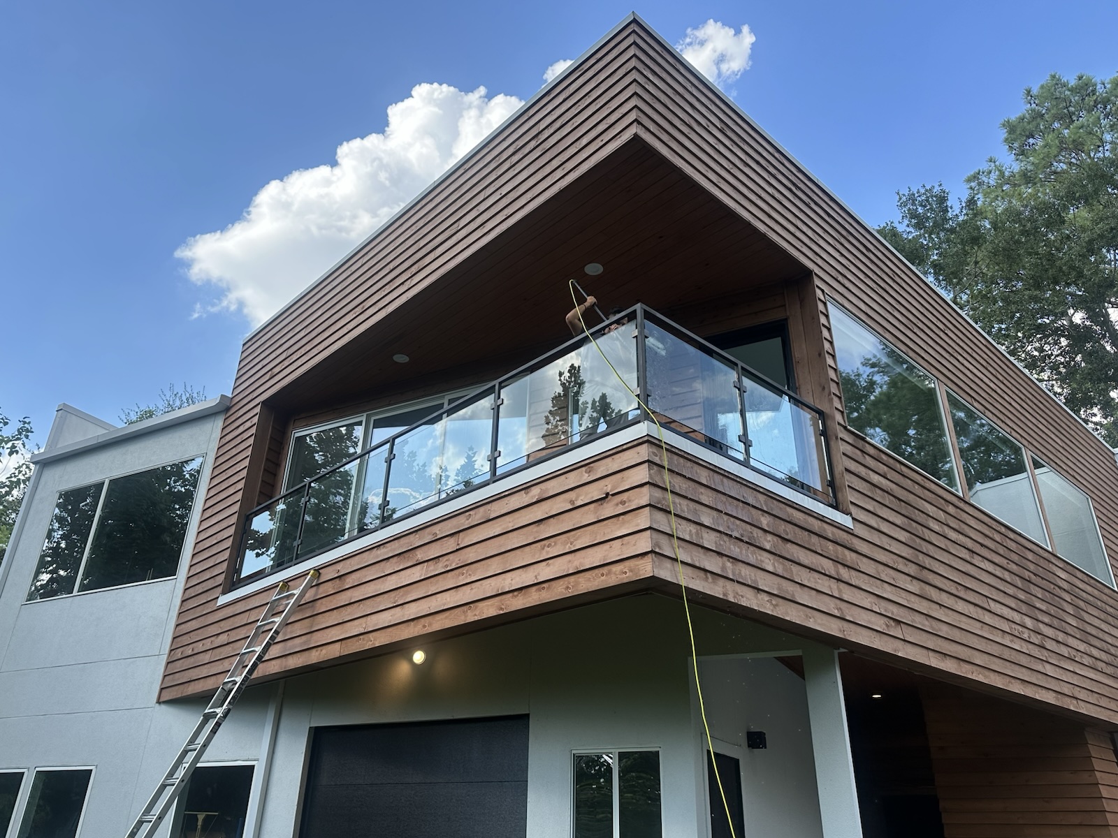 Glass balcony railing at a modern home