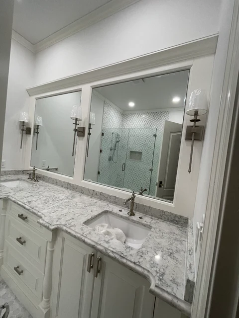 Custom bathroom mirrors above a double vanity